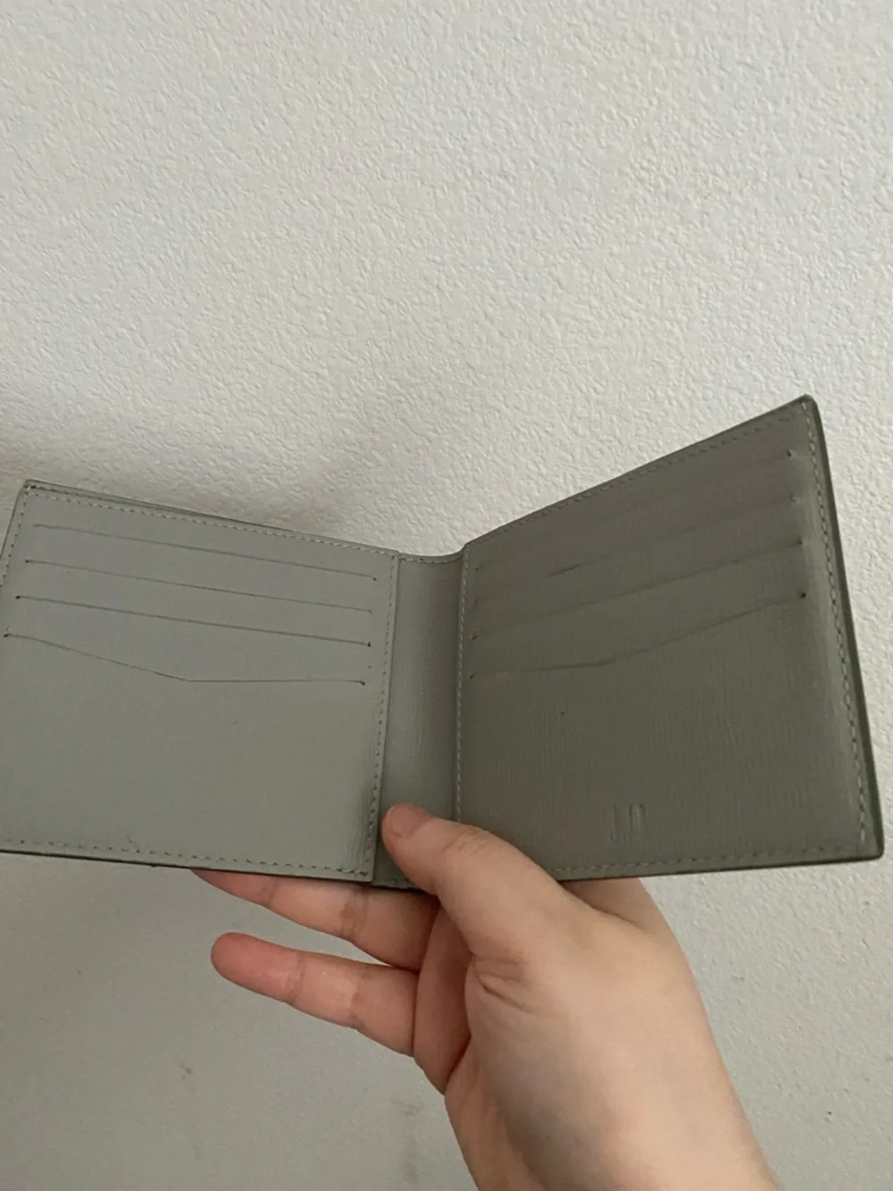 Dunhill Olive Green Leather Bi-Fold Wallet with Silver Monogram